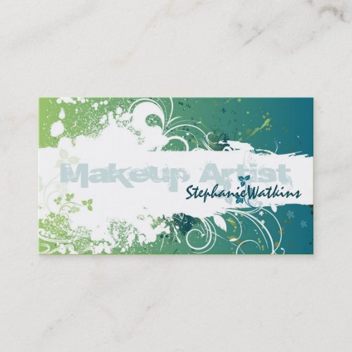 Makeup Artist Business Card Grunge Splatter Green