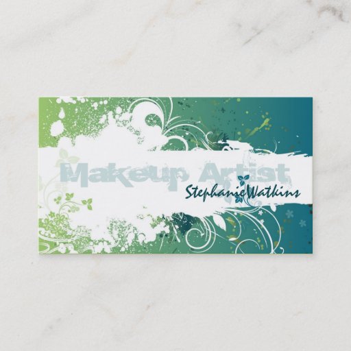 Customizable Makeup Artist Business Card Grunge Splatter Green
