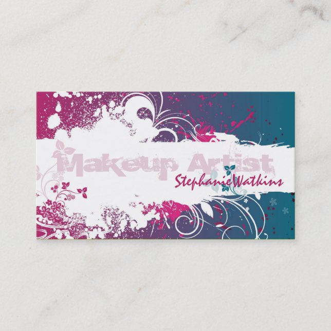 Makeup Artist Business Card Grunge Splatter Pink (Front)