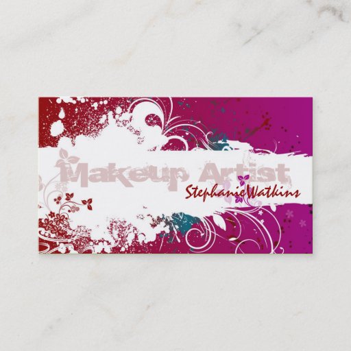 Customizable Makeup Artist Business Card Grunge Splatter Red