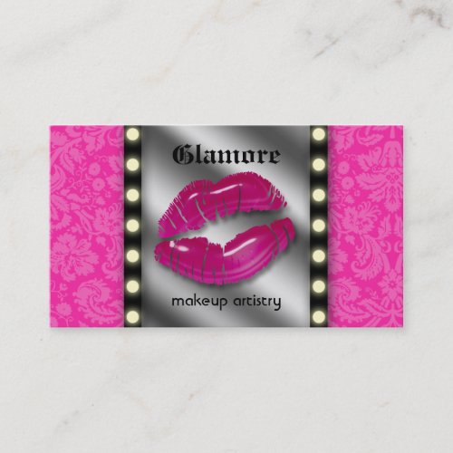 Makeup Artist Business Card LIghts Lips Mirror