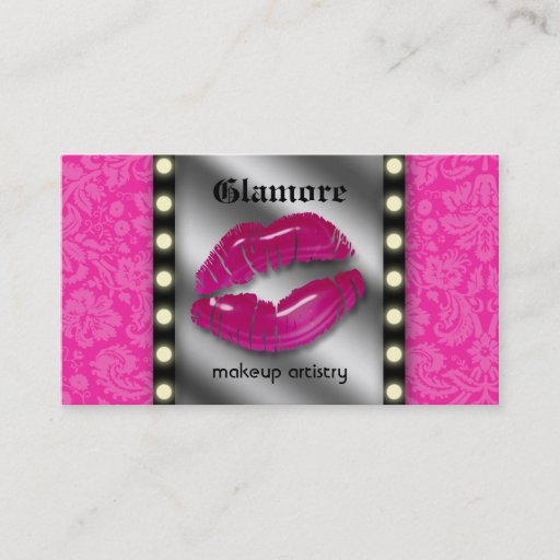 Customizable Makeup Artist Business Card LIghts Lips Mirror