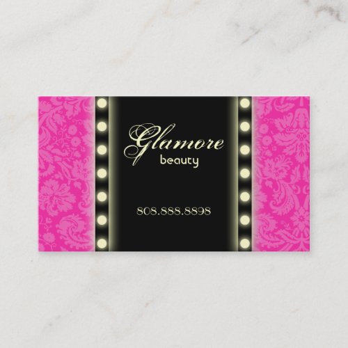 Makeup Artist Business Card Lights Pink Black