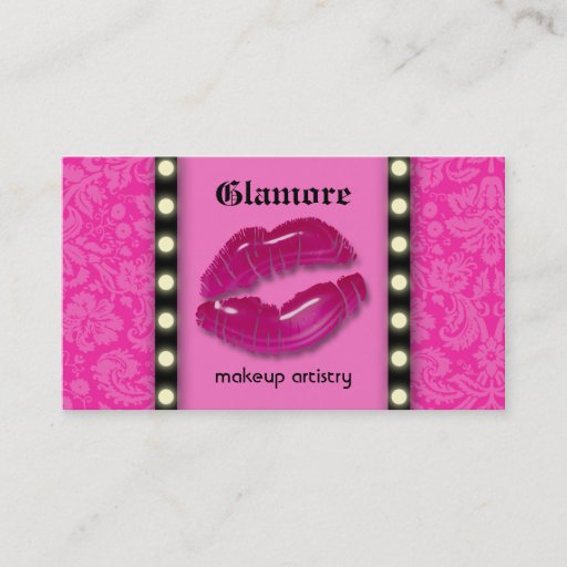 Customizable Makeup Artist Business Card LIghts Pink Lips