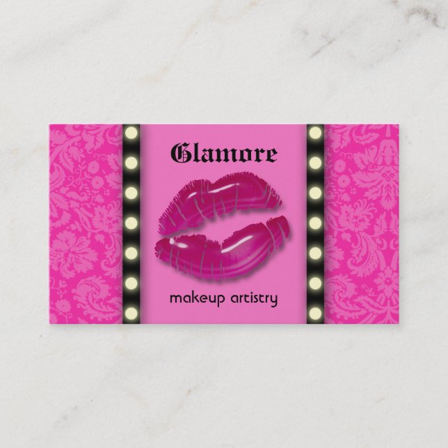 Makeup Artist Business Card LIghts Pink Lips (Front)
