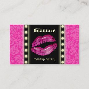 Makeup Artist Business Card LIghts Pink Lips Black