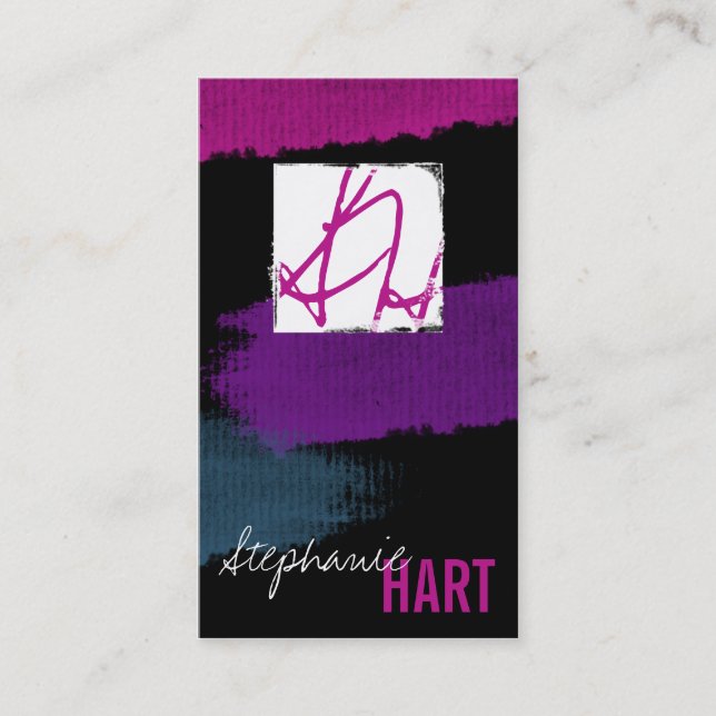 Makeup Artist Business Card Modern Grunge Monogram (Front)