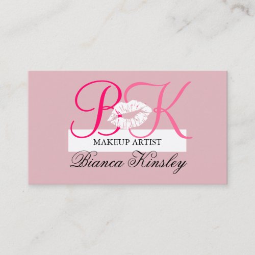 Makeup Artist Business Card Pink Initial Monogram