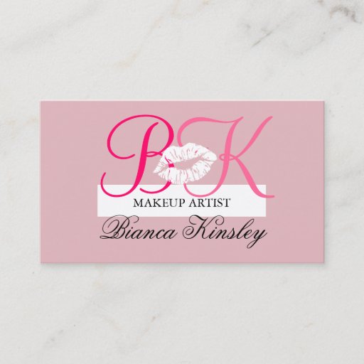 Customizable Makeup Artist Business Card Pink Initial Monogram