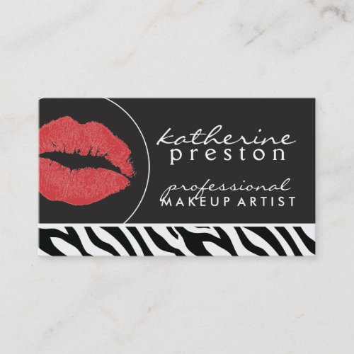 Makeup Artist Business Card with Red Lips