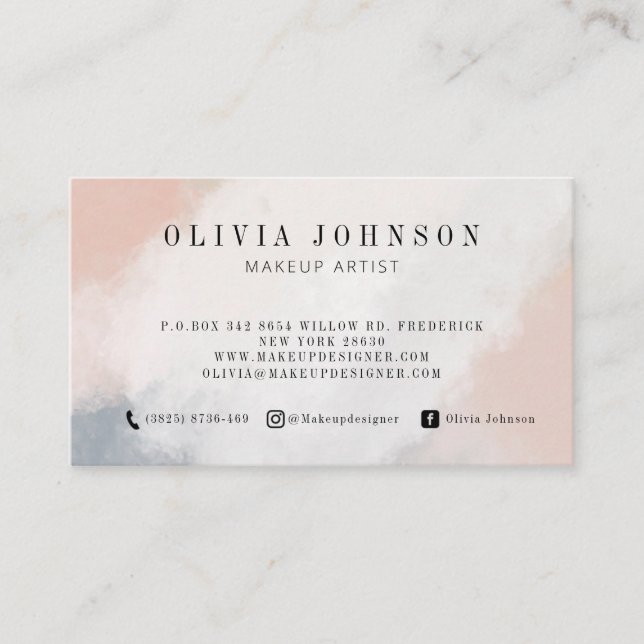 Makeup Artist Business Cards Blush Rose Grey Cream (Front)