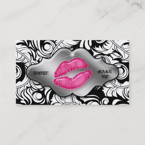Makeup Artist Business Cards Leaf Lips Silver