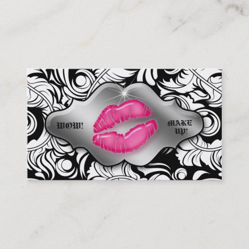 Customizable Makeup Artist Business Cards Leaf Lips Silver
