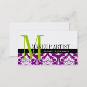 Makeup Artist Business Cards Purple Damask (Front/Back)