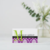 Makeup Artist Business Cards Purple Damask (Standing Front)
