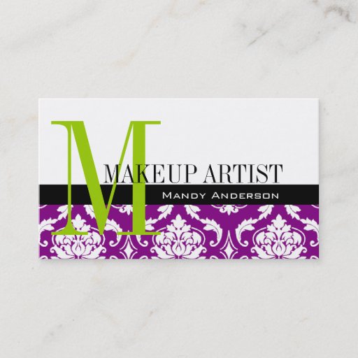 Customizable Makeup Artist Business Cards Purple Damask