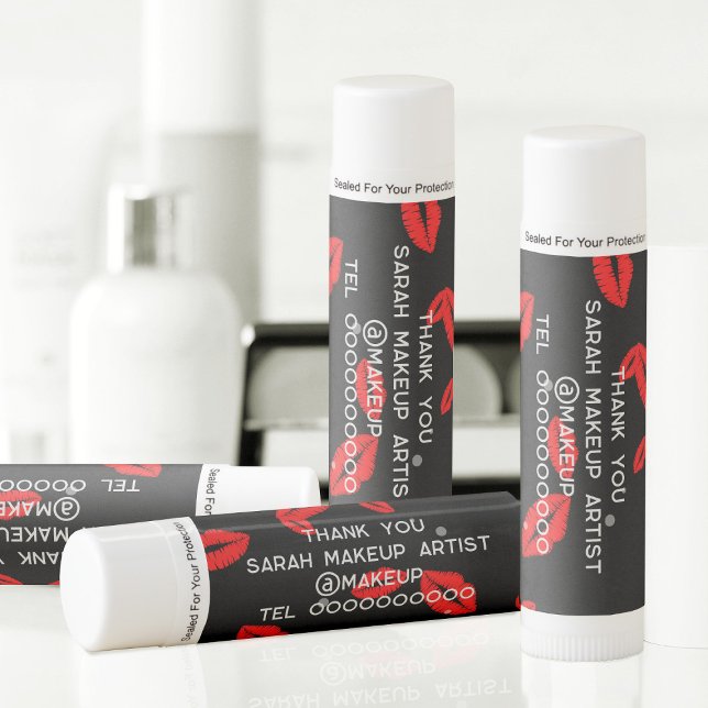 Makeup Artist Business Lipstick Kisses Lip Balm (Add your details to this cute lipstick kisses lip balm. Makes a great business promotional gift)