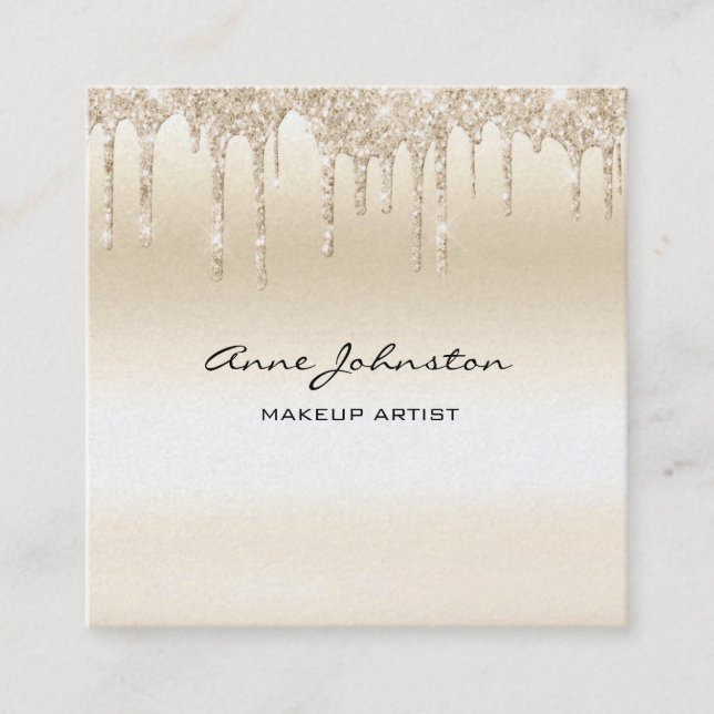 Makeup Artist Champagne Glitter and Sparkle Square Business Card (Front)