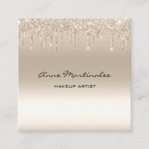 Makeup Artist Champagne Glitter Glam Drips Square Business Card