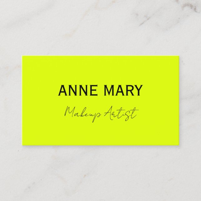 Makeup Artist Chartreuse Yellow Colorful Modern Business Card (Front)