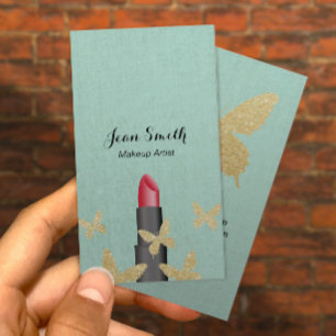 Makeup Artist Chic Gold Butterflies Faux Linen Business Card