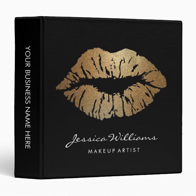 Makeup Artist Chic Gold Glitter Lips Binder (Front/Spine)