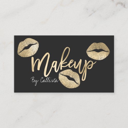 Makeup Artist Chic Gold Lips Typography Modern Business Card