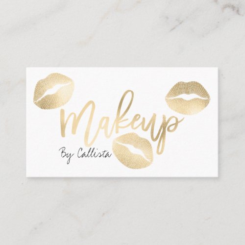 Makeup Artist Chic Gold Lips Typography Modern Business Card