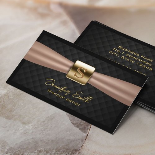 Makeup Artist Chic Gold Monogram Diamond Quilts Business Card