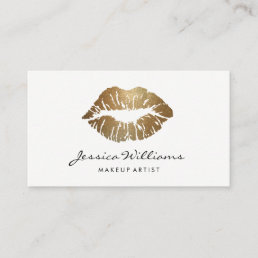 Makeup Artist Chic Handwritten Gold Lips White Business Card