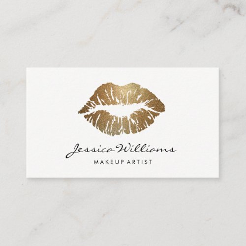 Makeup Artist Chic Handwritten Gold Lips White Business Card