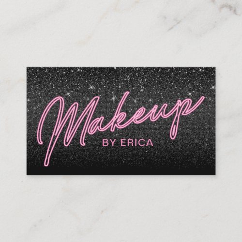 Makeup Artist Chic Neon Typography Black Glitter Business Card