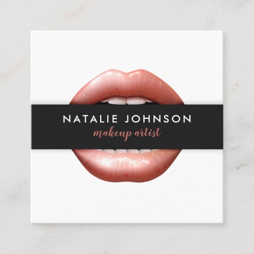 Makeup artist chic pink lips modern white beauty square business card
