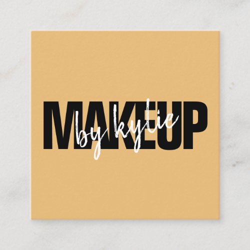 Makeup artist chic typography script yellow gold square business card