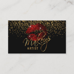 Makeup Artist  Cinnamon Red Lips on Black Business Card