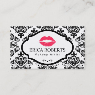 Makeup Artist Classic Damask Elegant Red Lips Business Card