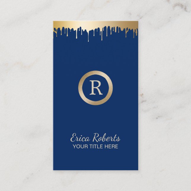 Makeup Artist Classy Gold Navy Blue Monogram Salon Business Card (Front)
