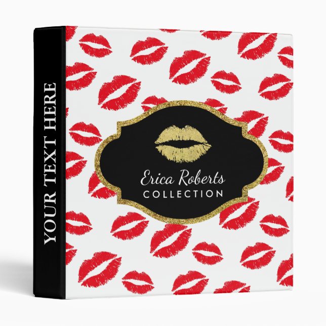 Makeup Artist Collection Modern Red Lips Pattern 3 Ring Binder (Front/Spine)