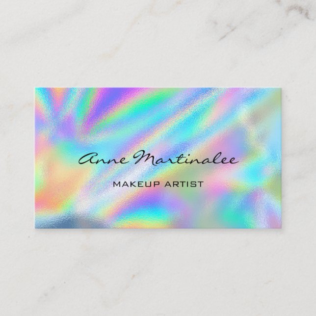 Makeup Artist Colorful Holographic Business Card (Front)
