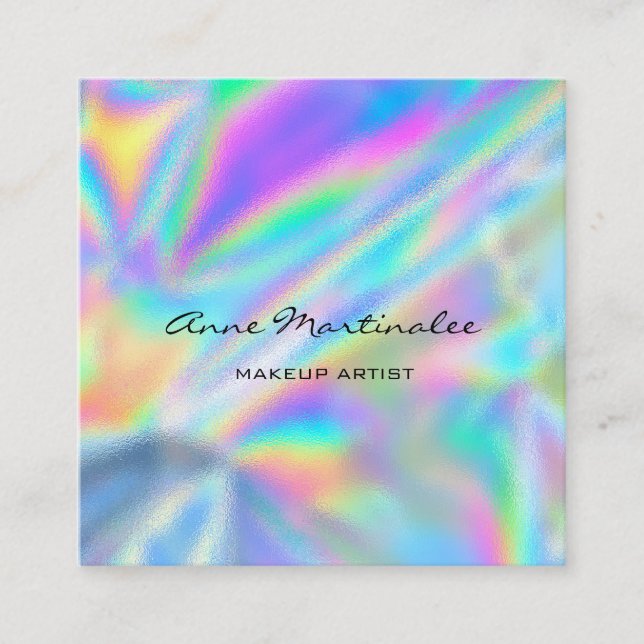 Makeup Artist Colorful Holographic Square Business Card (Front)