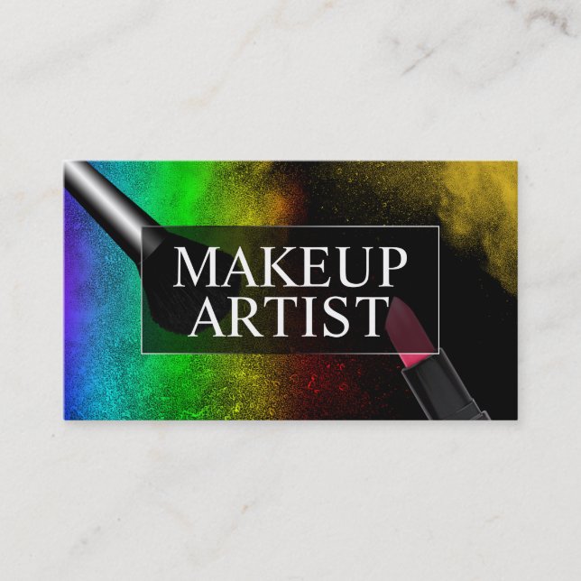 Makeup Artist Colorful Rainbow Powder Beauty Salon Business Card (Front)