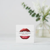 Makeup artist cool 3d red lips modern gray beauty square business card (Standing Front)