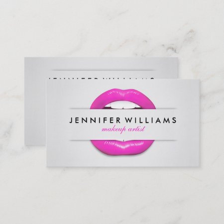 Makeup Artist Cool Pink Lips Gray Texture Modern Business Card