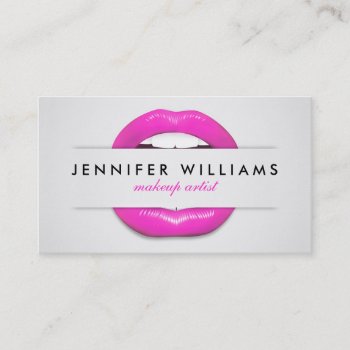 Makeup Artist Cool Pink Lips Gray Texture Modern Business Card by busied at Zazzle