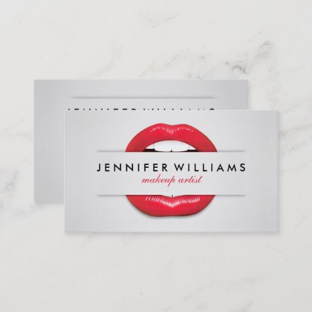 Makeup Artist Cool Red Lips Gray Texture Modern Business Card