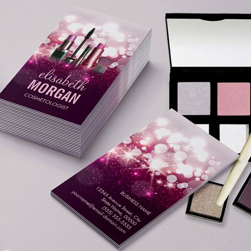 Makeup Artist Cosmetician _ Pink Beauty Glitter Business Card