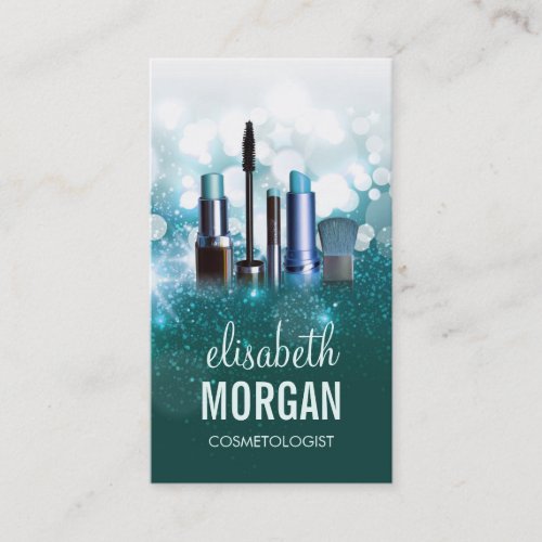 Makeup Artist Cosmetician - Teal Turquoise Glitter Business Cards