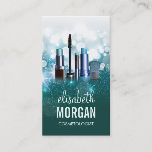 Customizable Makeup Artist Cosmetician - Teal Turquoise Glitter Business Cards