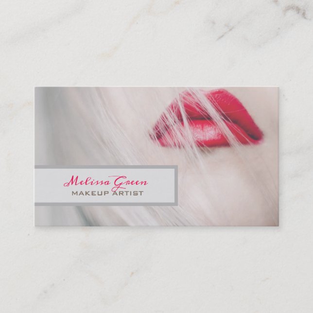 makeup artist Cosmetologist Red lips Hair salon Business Card (Front)