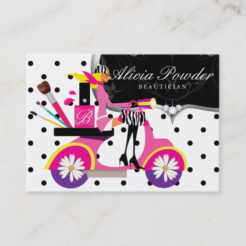 Makeup Artist Cosmetologist Scooter Girl Dots Business Card Templates